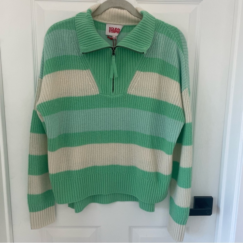 Solid & Striped Nwt Adriana Quarter Zip Sweater Stripes Ribbed Wool Cashmere — image 5 of 8